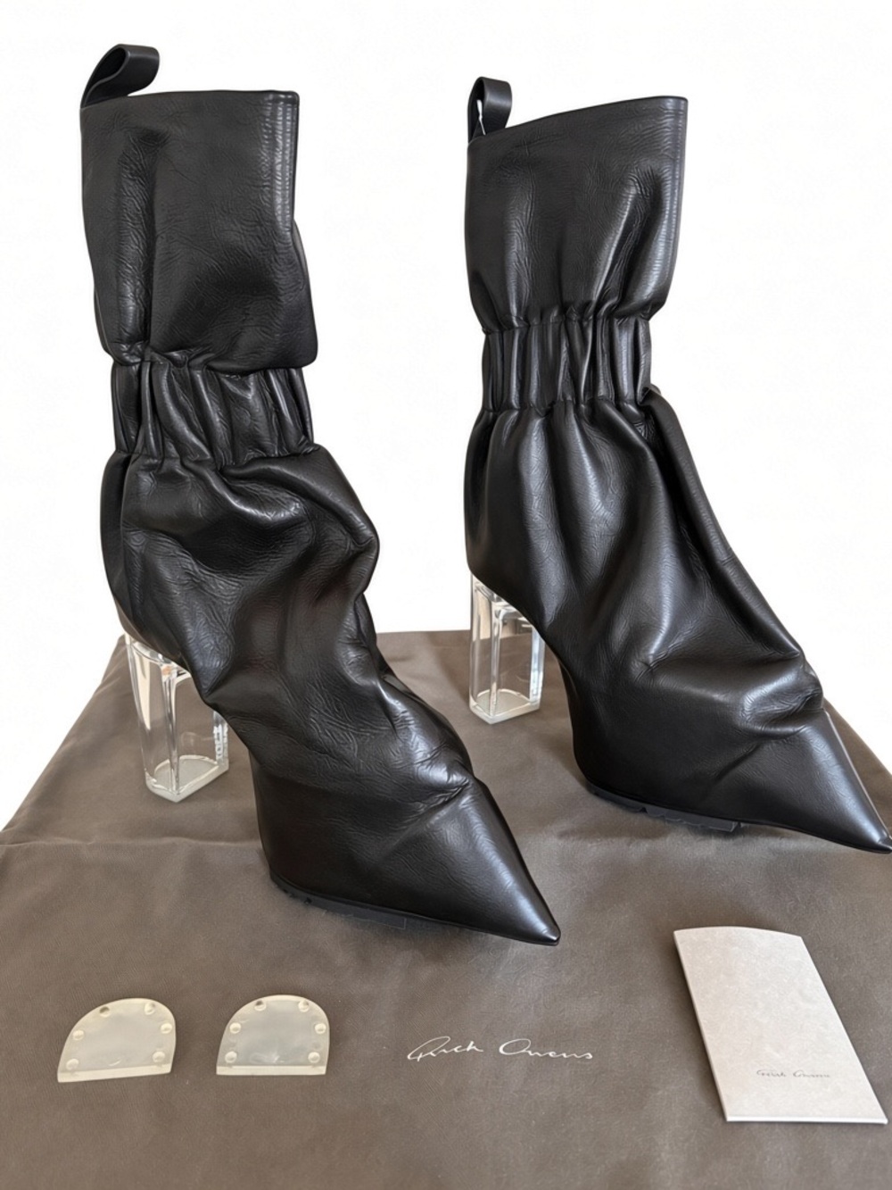 Rick Owens Cuffed Taquito Clear Heel Boots Black EU 39.5 US 9.5 New